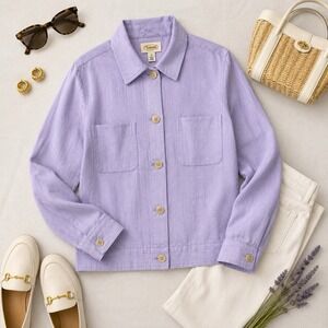 Talbots Vintage Irish Linen Blazer Jacket Pockets Sz 10 90s Lavender Hong Kong